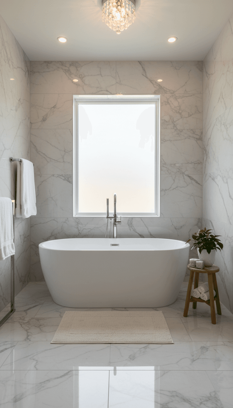 Transformed bathroom with freestanding tub