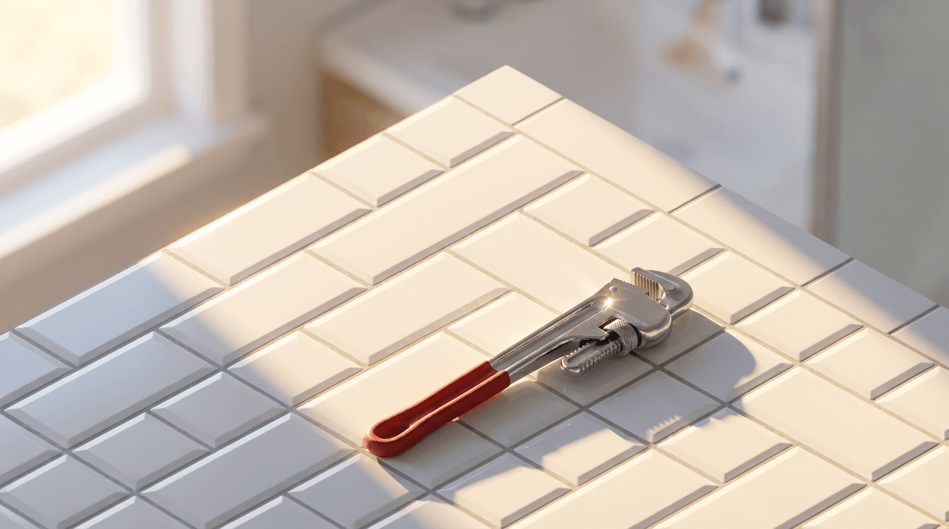 Close-up of precision tilework with gold trim detail