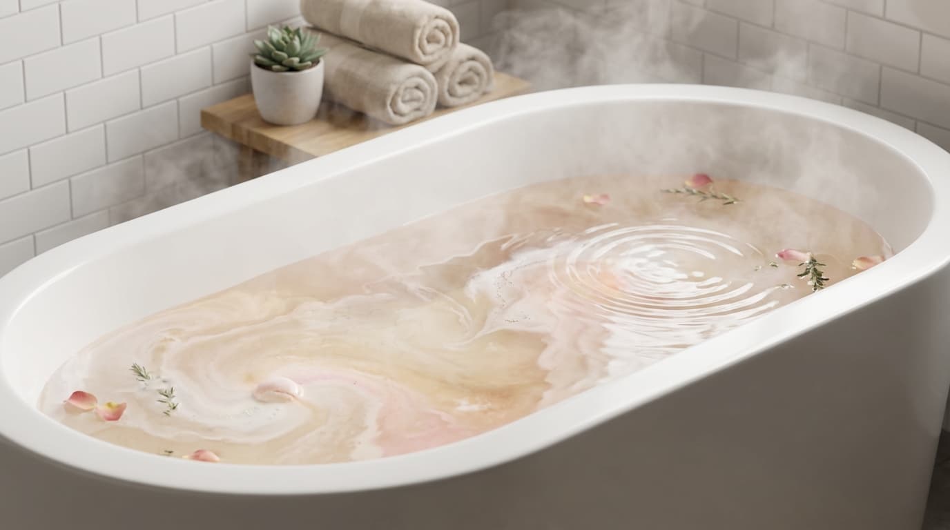 Luxury freestanding bathtub in navy and white bathroom